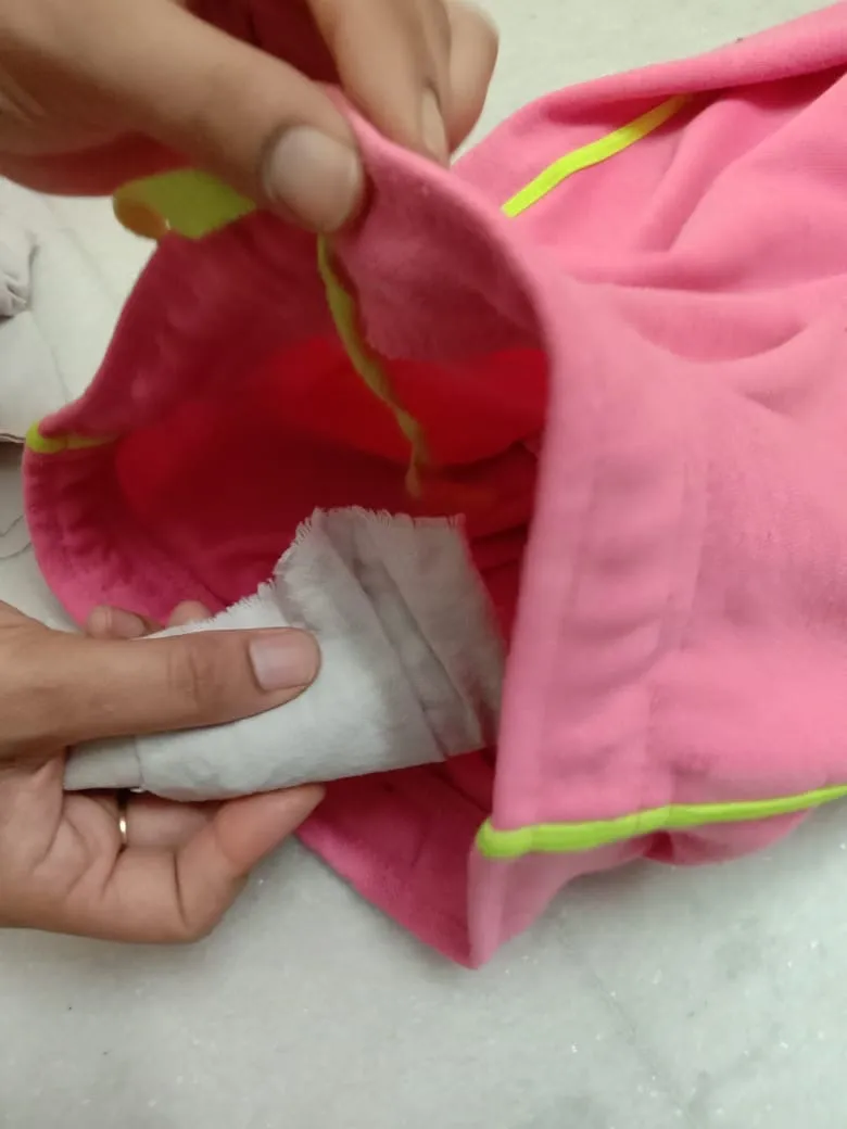 second step to make planters is fill the pant with cloth, cotton or newspaper.