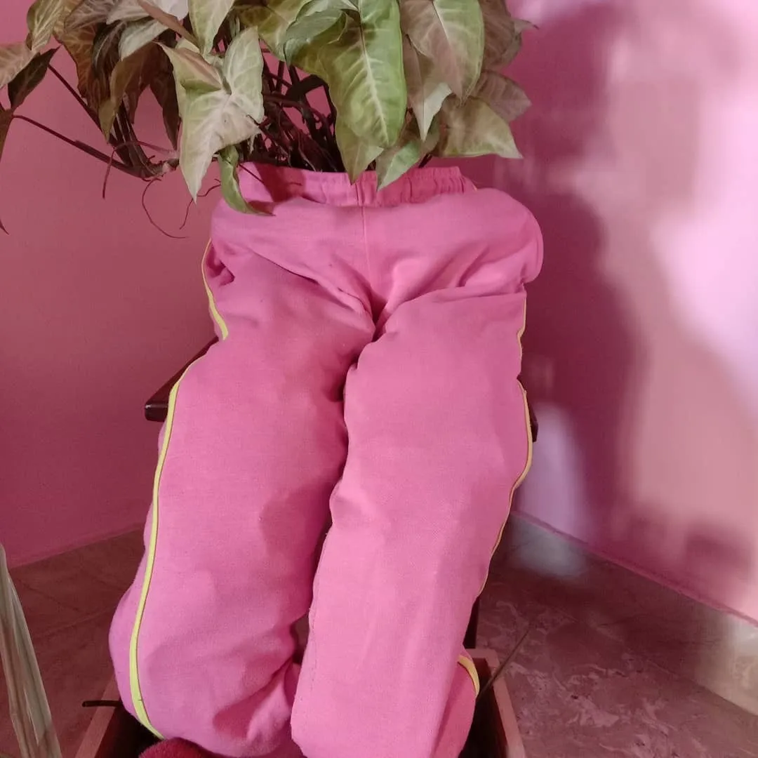 The planter made by Deepika from recycled cotton pants.<br />
 