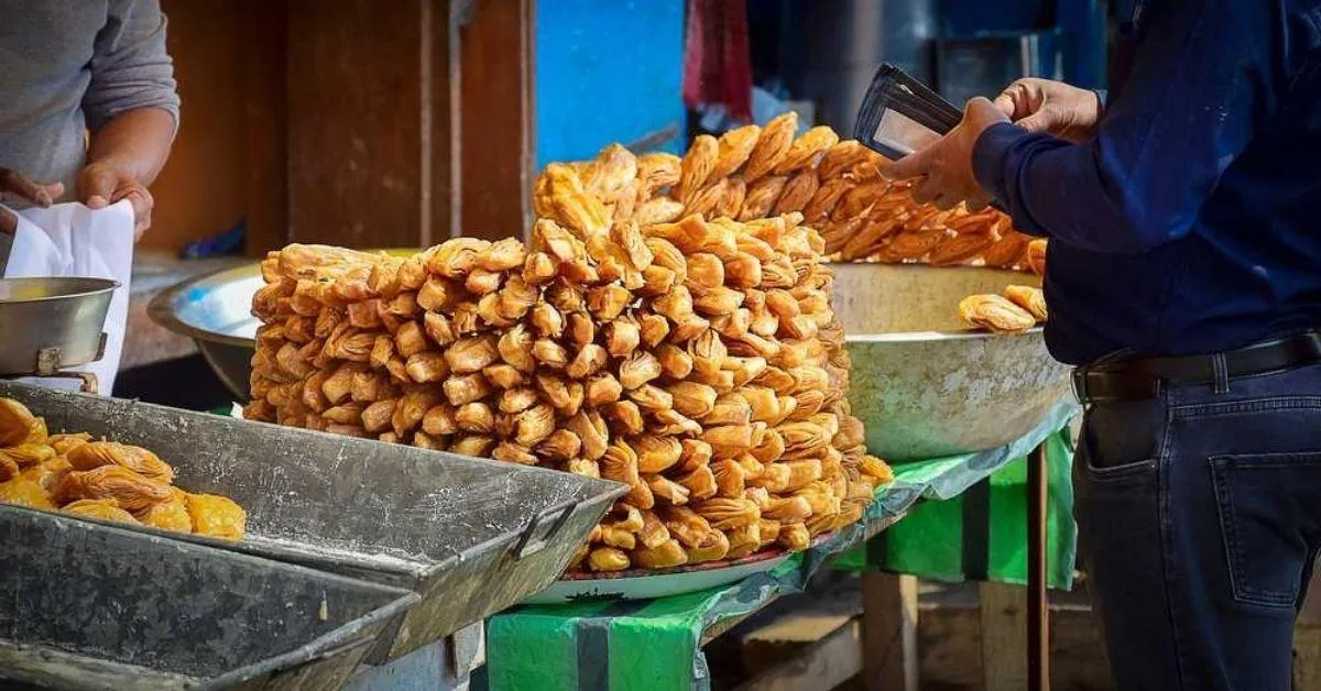 Khaja, the golden crunchy dessert made of wheat, sugar or jaggery, 