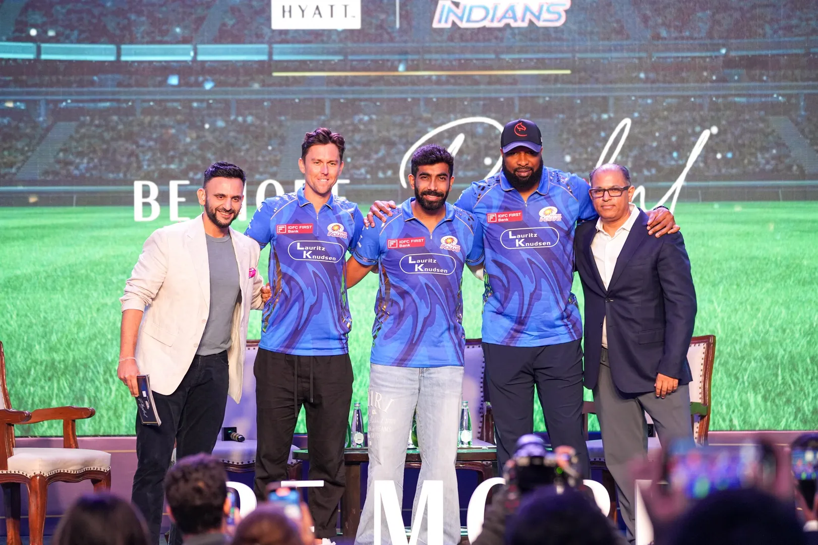 Sunjae Sharma Managing Director India  Southwest Asia Hyatt with the Mumbai Indians players at the World of Hyatt Event in Mumbai