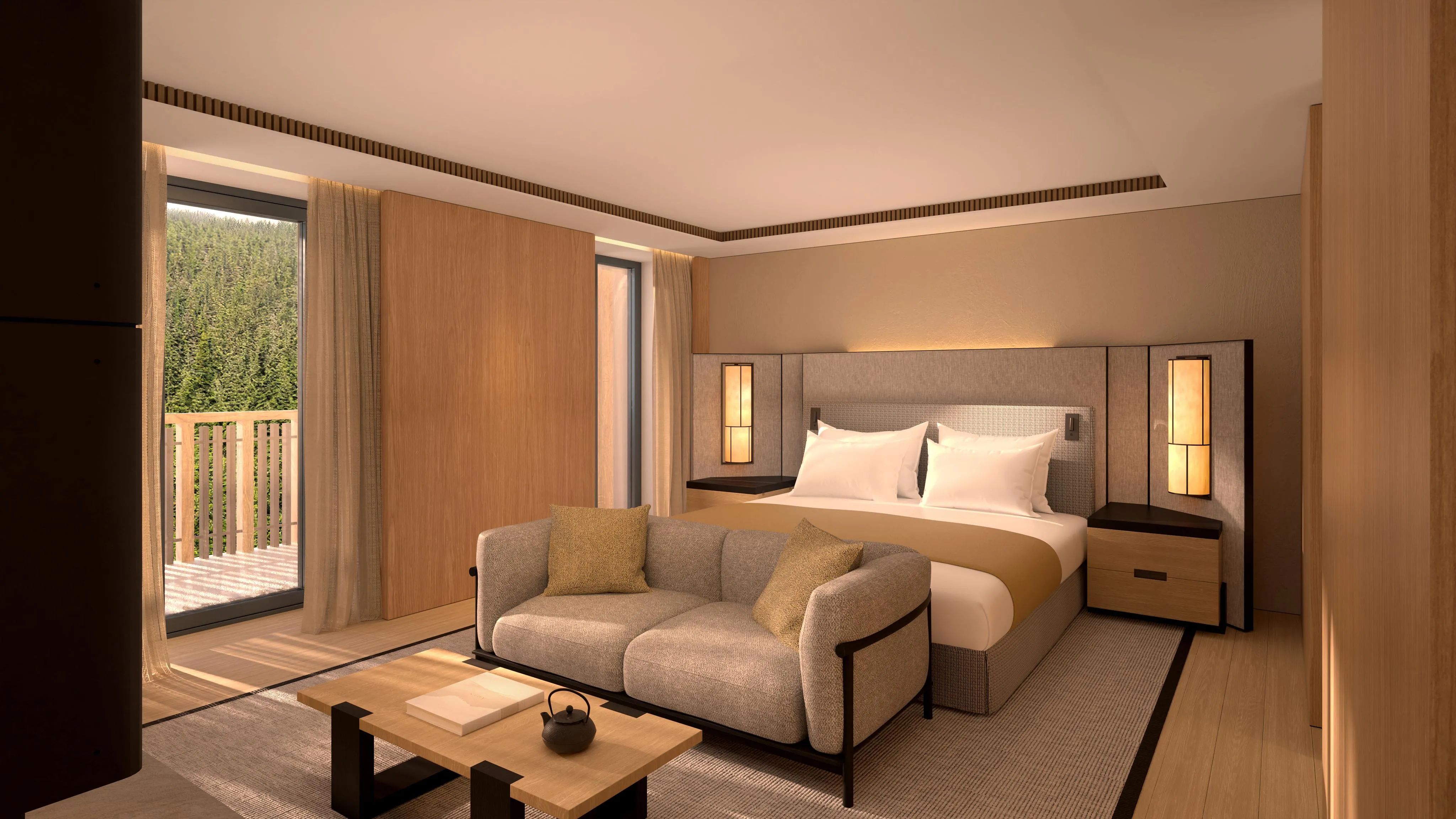 Aman Rosa Alpina Italy - Render Premier Suite Bedroom 3008 Summer