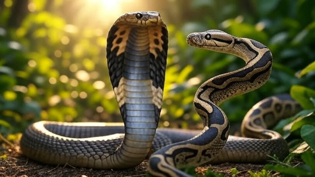 King Cobra vs Python: দুই ভয়ঙ্কর সাপ কিং কোবরা এবং পাইথন। 
