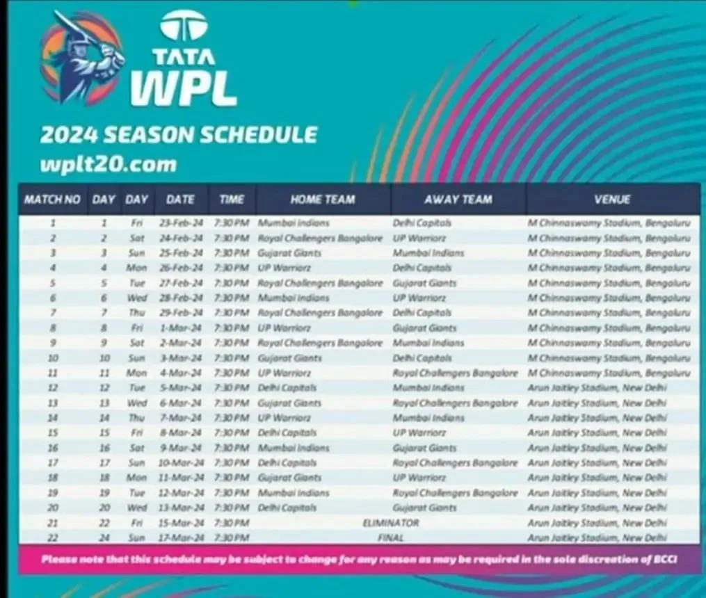 WPL 2024 Full schedule