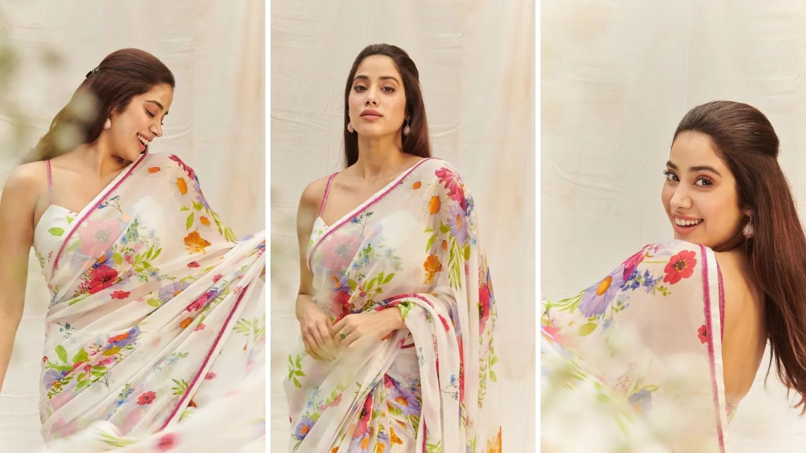 janhvi kapoor saree look | janhvi kapoor In saree look | floral printed saree fashion | floral printed saree trends 2024 | saree trends 2024