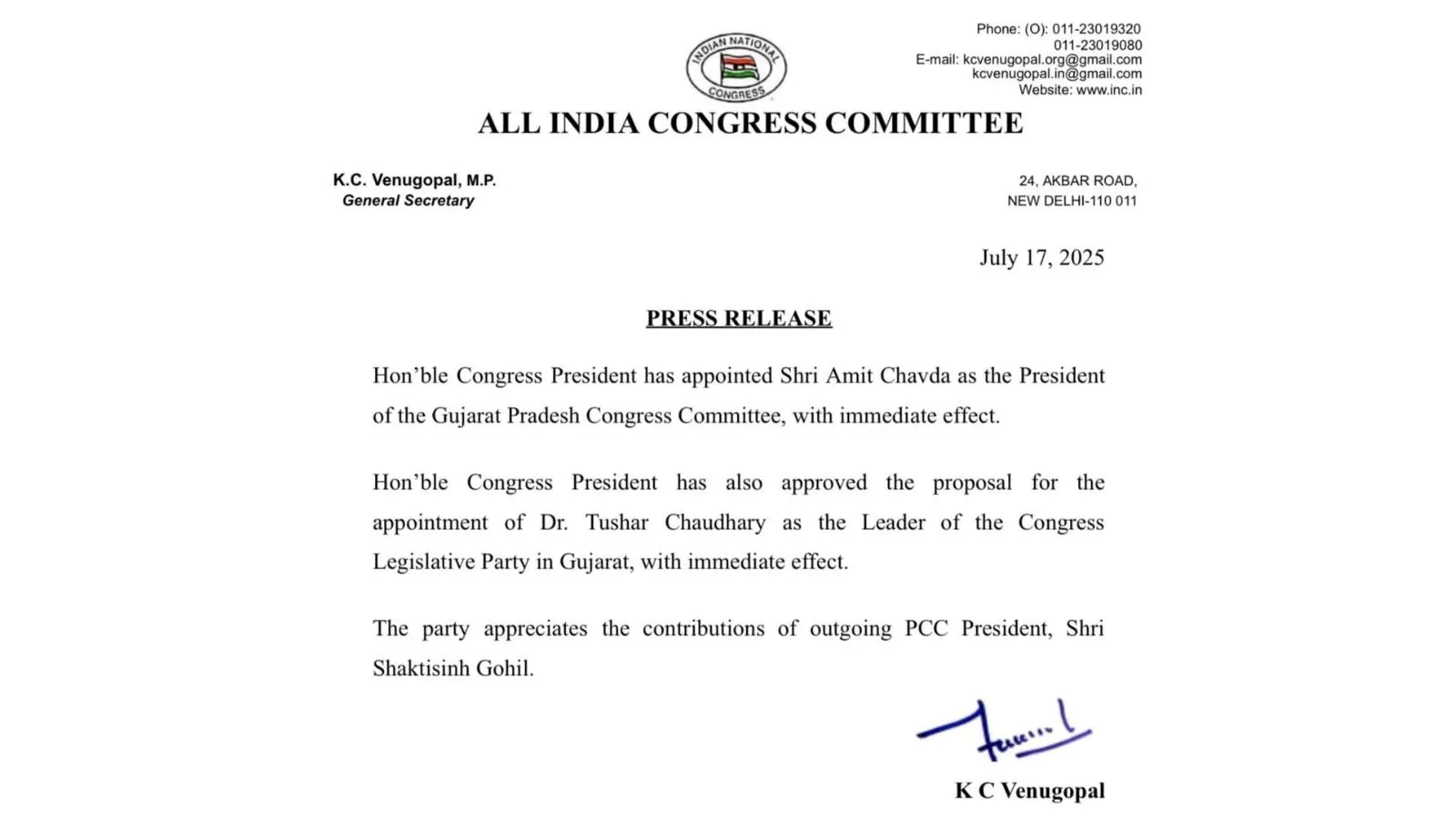 Gujarat Congress Chief Amit Chavda