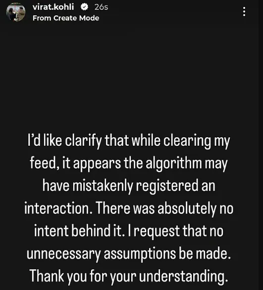 Virat Kohli Instagram Story