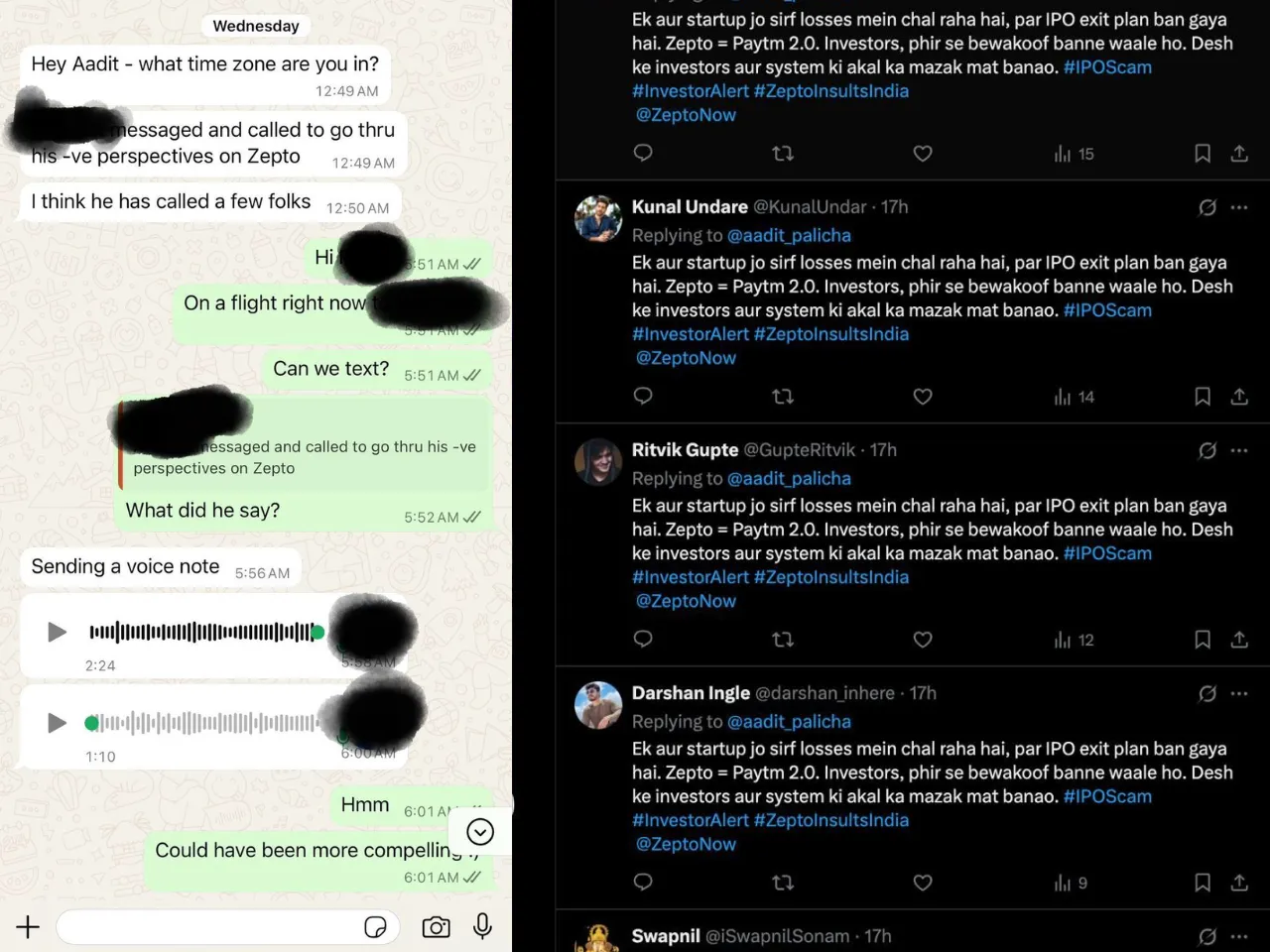 Zepto CEO accuses rival company CFO of smear campaign whatsapp texts
