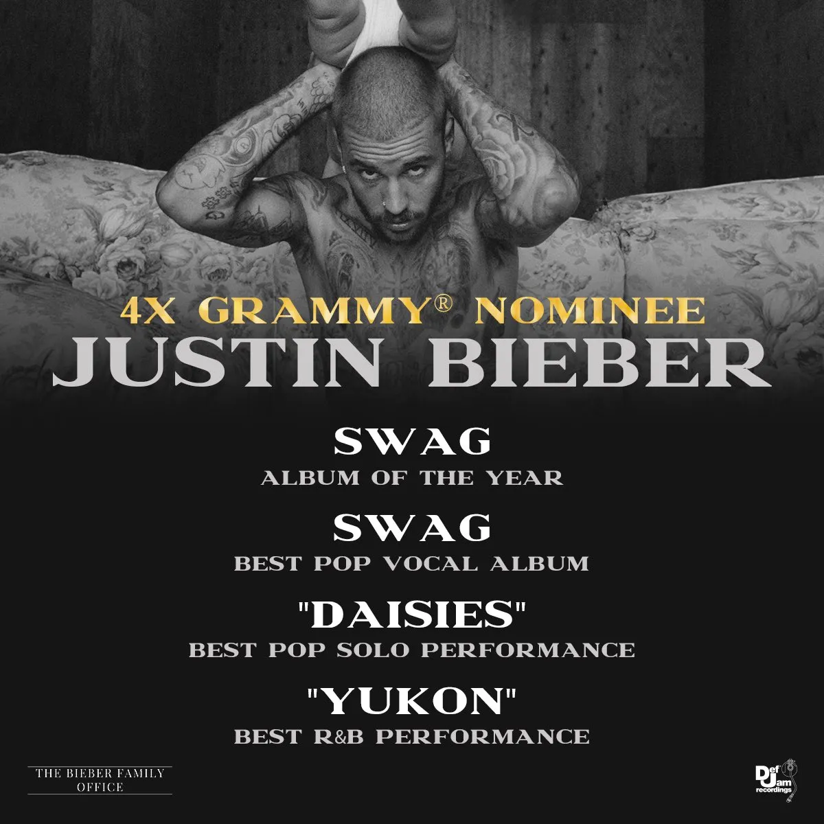 Justin Bieber is nominated for four #GRAMMYs this year.