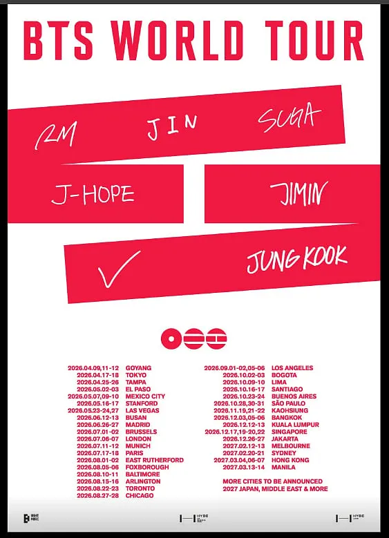 BTS World Tour Schedule from Weverse: BigHit Music