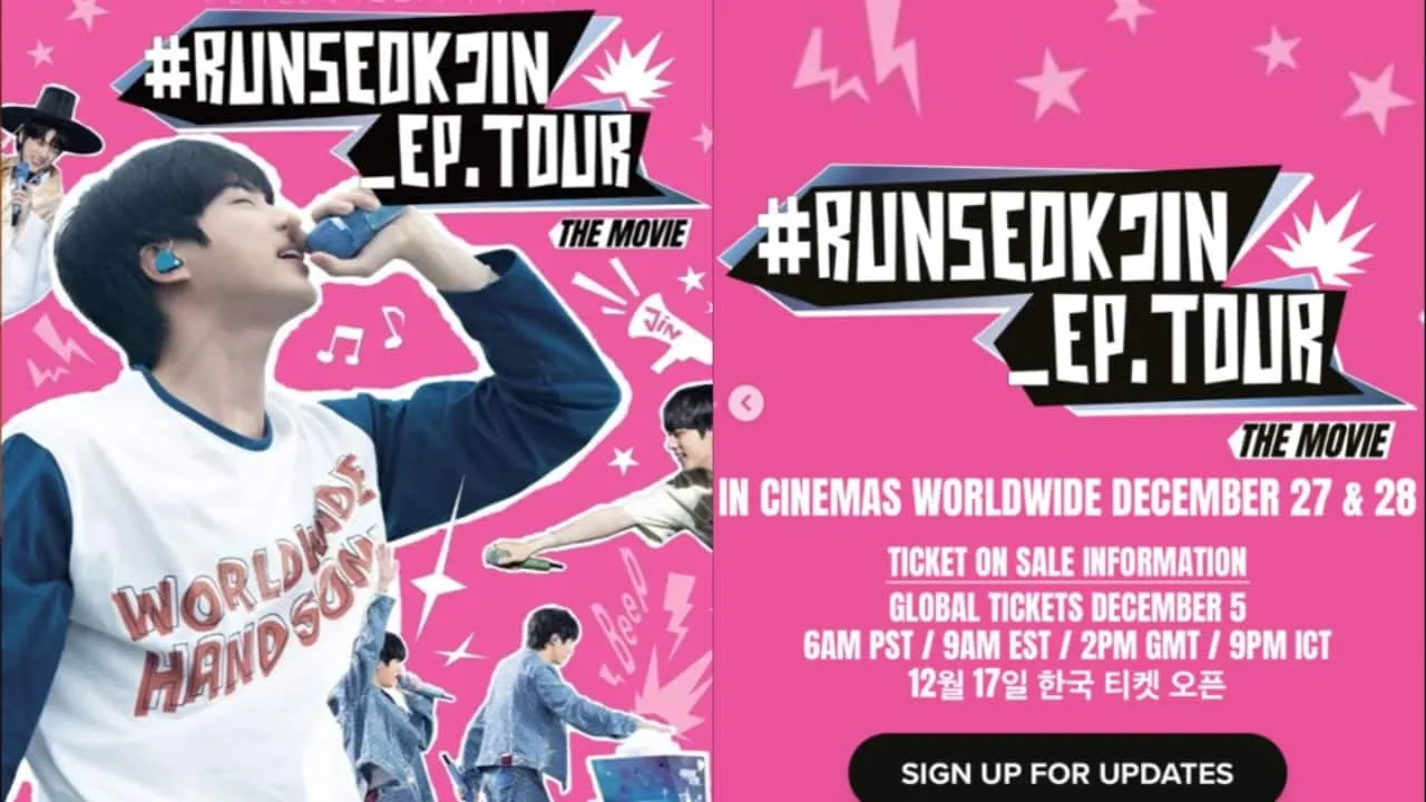BTS' Jin unveils RUNSEOKJIN_EP TOUR THE MOVIE, hitting theatres on December  27