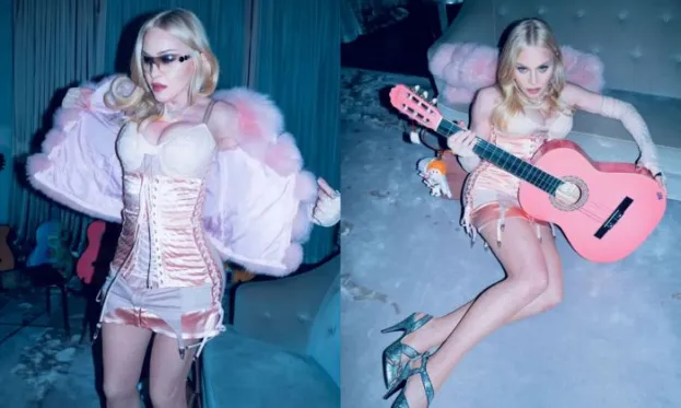 Madonna recreates iconic “Blond Ambition” look in pink corset, fur, and  guitar