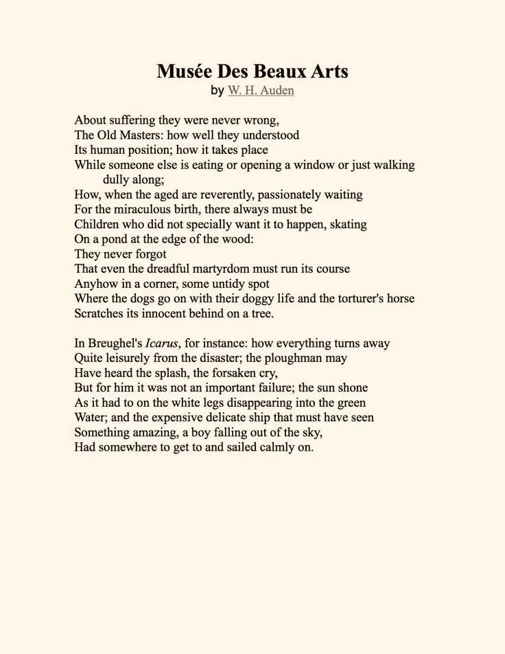W. H. Auden’s poem ‘Musée des Beaux Arts’ (1938)--Icarus
