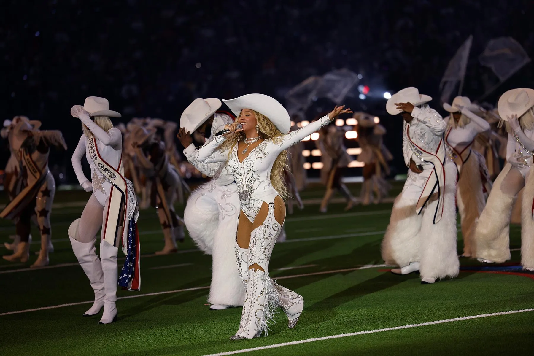 Beyoncé performs during Netflix's first-ever NFL Christmas Gameday as the Houston Texans hosted the Baltimore Ravens at NRG Stadium.