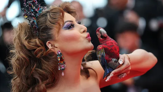 Urvashi Rautela royal charm at Cannes 2025 Parrot Clutch became the center of attraction