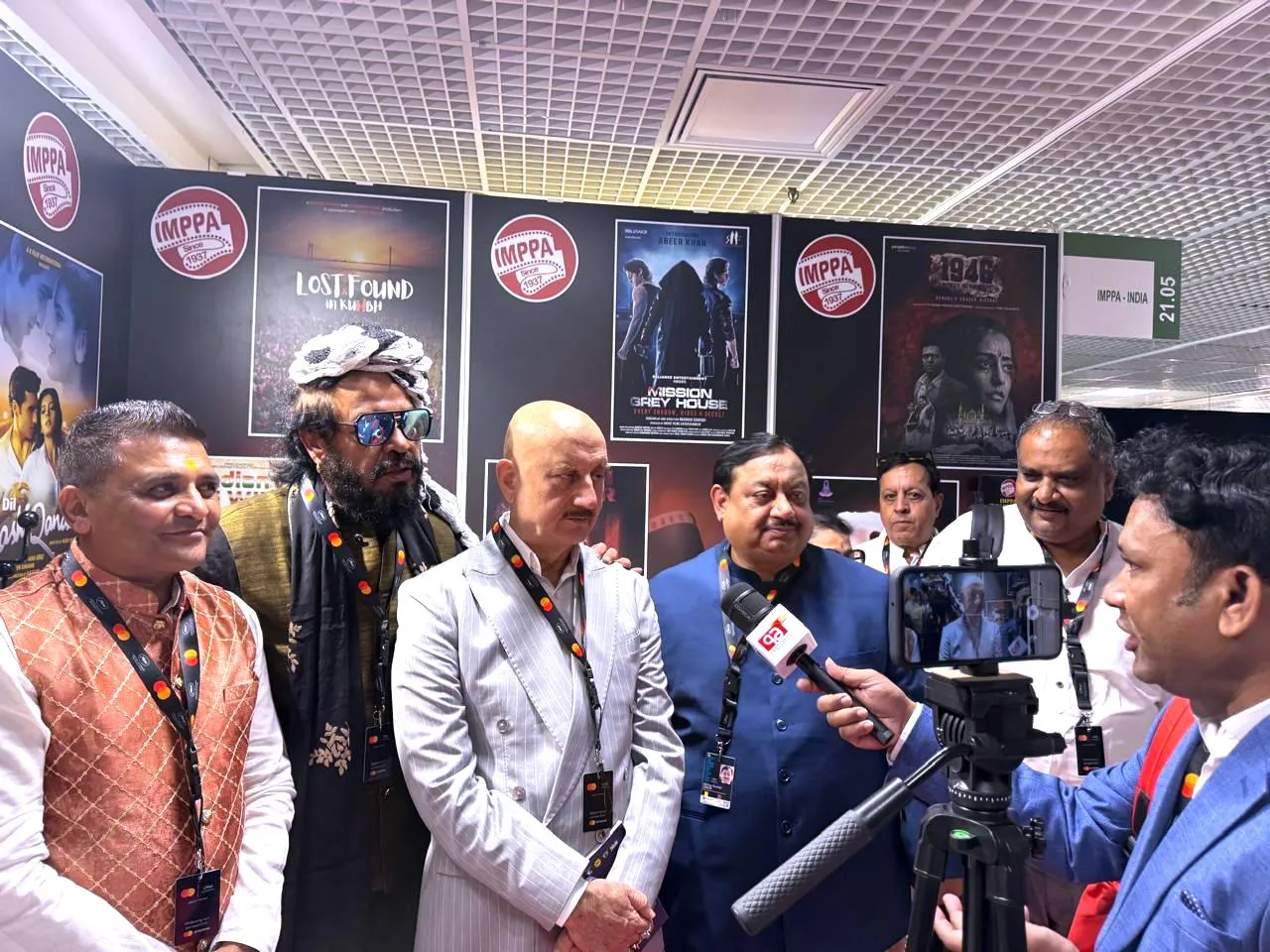 Mr. Atul Patel (Vice President, IMPPA), Mr. Tinu Verma (Vice President, IMPPA), Mr. Anupam Kher, Mr. Abhay Sinha (President, IMPPA), with guests.