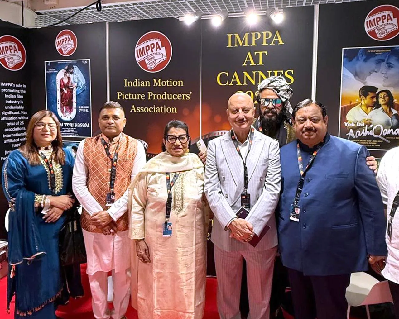 Mrs. Manisha Sinha, Mr. Atul Patel (Vice President, IMPPA), Ms. Sushama Shiromanee (Senior Vice President, IMPPA), Mr. Anupam Kher, Mr. Abhay Sinha (President, IMPPA).