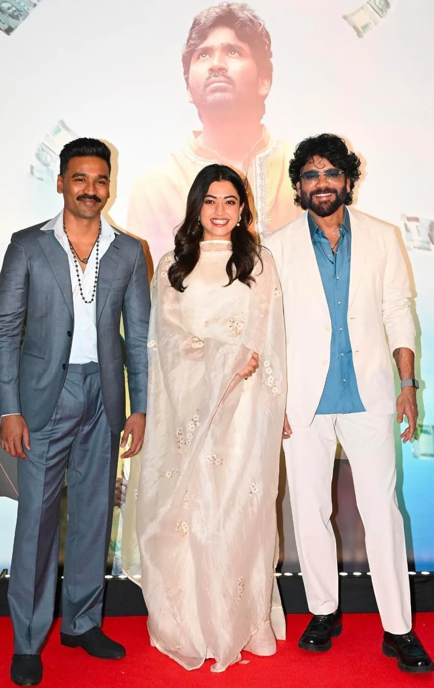 Three Superstars ! Dhanush, Rashmika Mandanna and Nagarjuna at Kuberaa' event