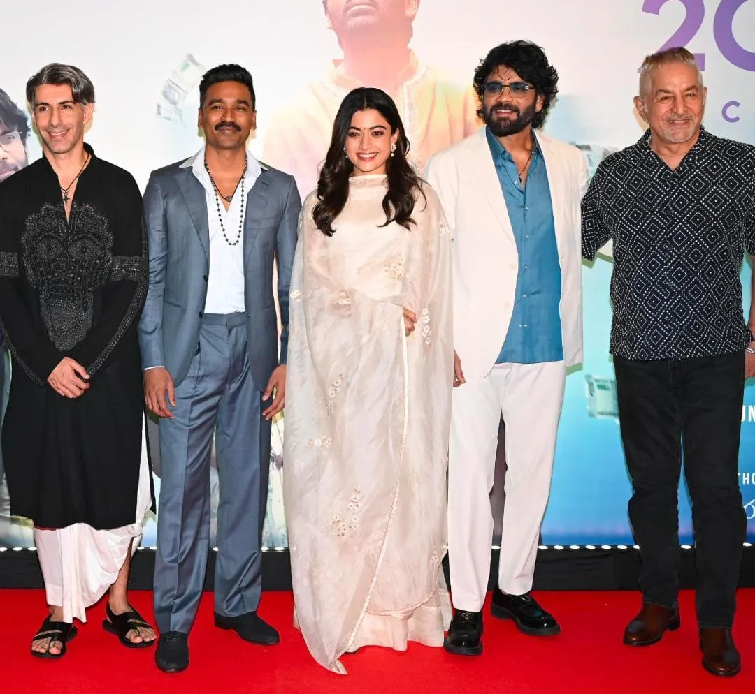 Fabulous Five-- Kuberaa cast Jim Sarbh, Dhanush, Rashmika.  Nagarjun, with Dalip Tahil 