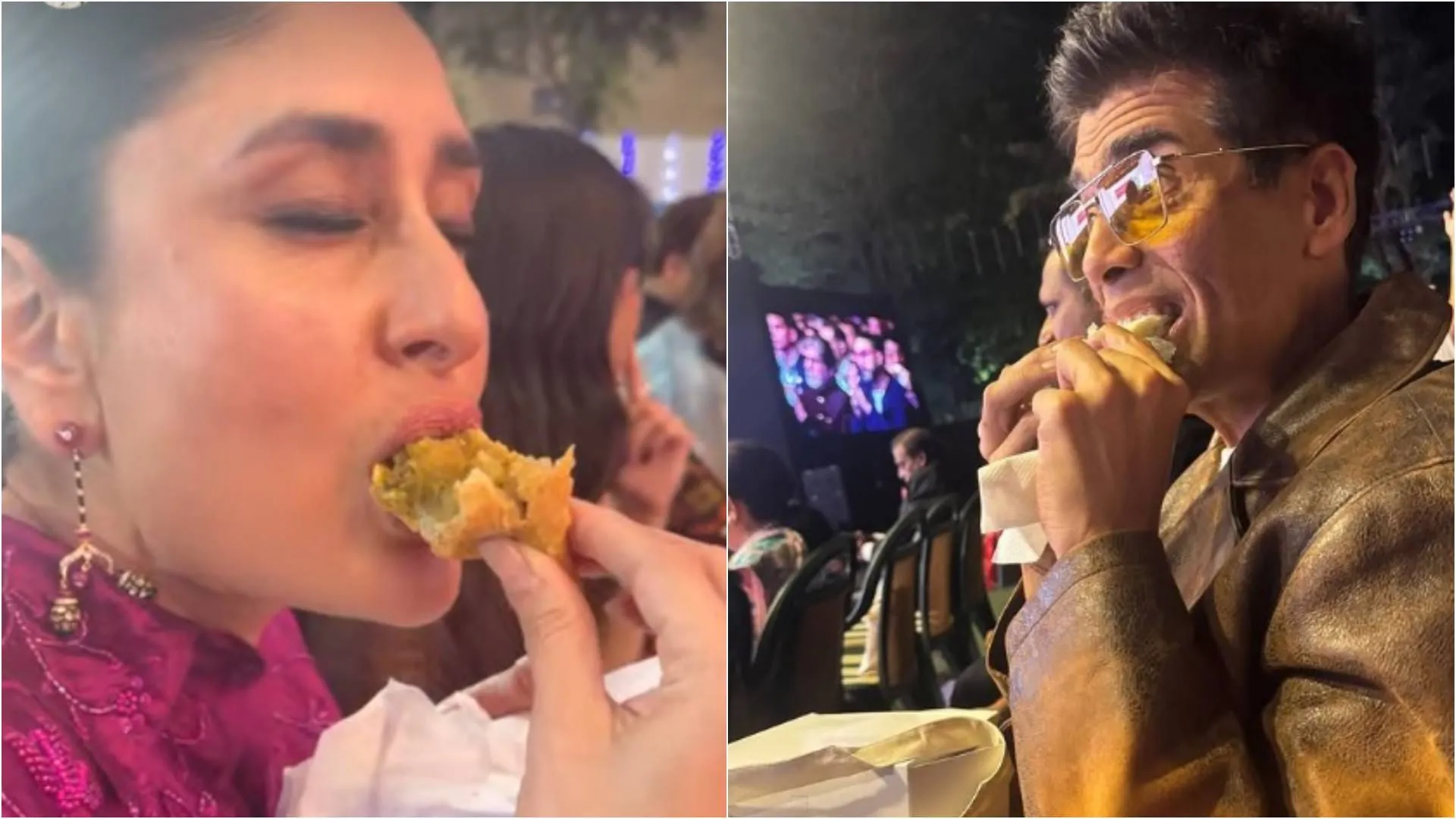 kareena kapoor and Karan Johar enjoys samosa and Wrap at their kids annual day In Ambani International School