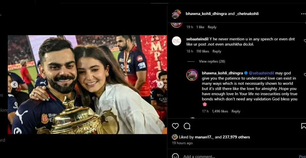 Screenshot of her response.