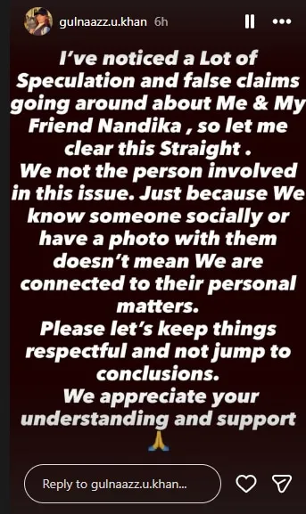 Gulnaazz Khan via Instagram Stories.