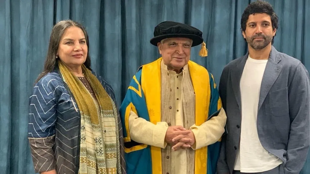 Farhan Akhtar with his father, Javed Akhtar, and stepmother, Shabana Azmi. 