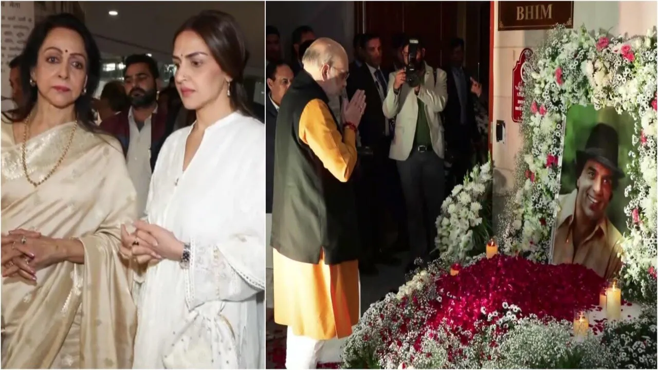 Hema Malini hosts prayer meet for Dharmendra in Delhi Amit Shah Om Birla  attend - India Today