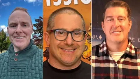 Bethesda A composite image of three portrait photos shows, from left to right, Emil Pagliarulo, Jon Rush and Bill LaCoste. Emil is in a park on an autumn day, wearing a chunky green sweater with a button-up neck. Jon has close-shaven hair and wears glasses with black rims. Bill wears a checked shirt over a white t-shirt.