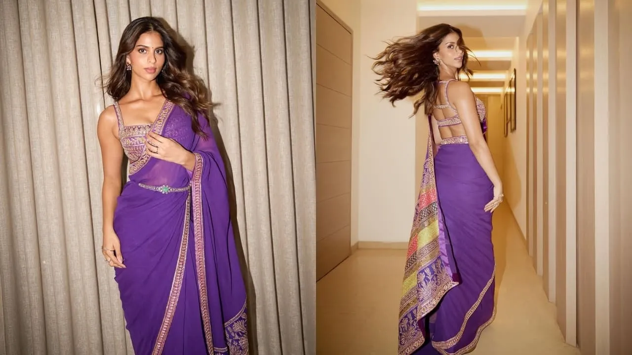 Turning heads, actor Suhana Khan sports a vintage, recycled purple saree at Manish  Malhotra's Diwali bash