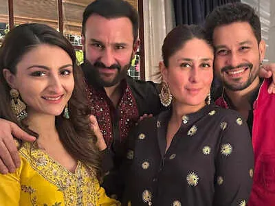 Kareena Kapoor and Saif Ali Khan twin in black for their family Diwali  party at homeBollywood stars Diwali 2025 celebration