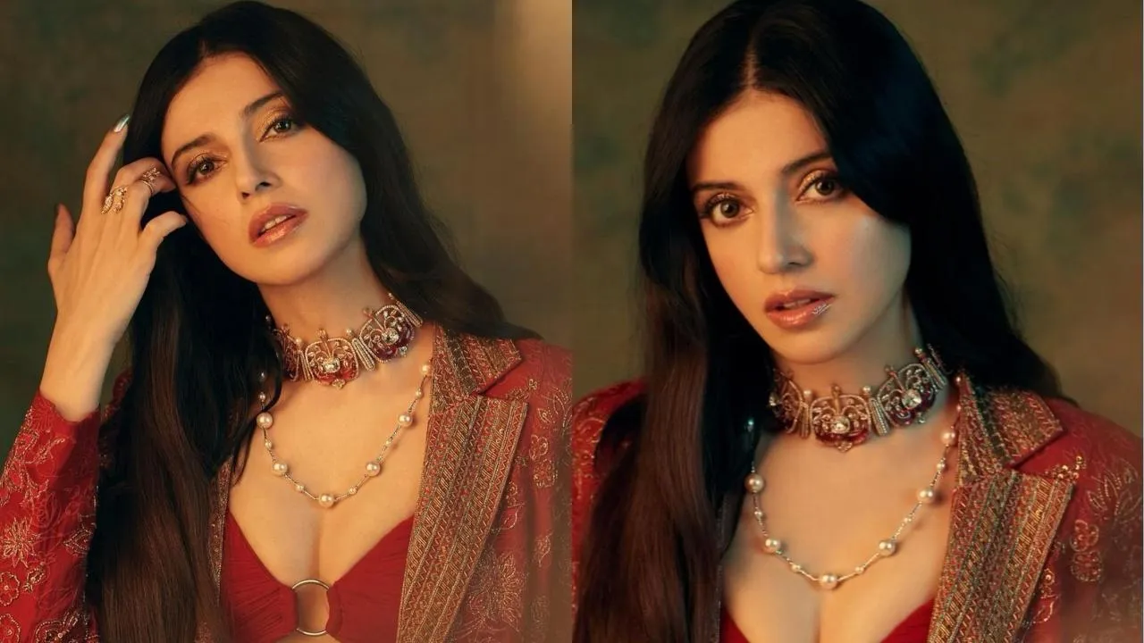Divya Khosla Kumar shines in red ethnic palazzo set with heavy embroidered  shrug