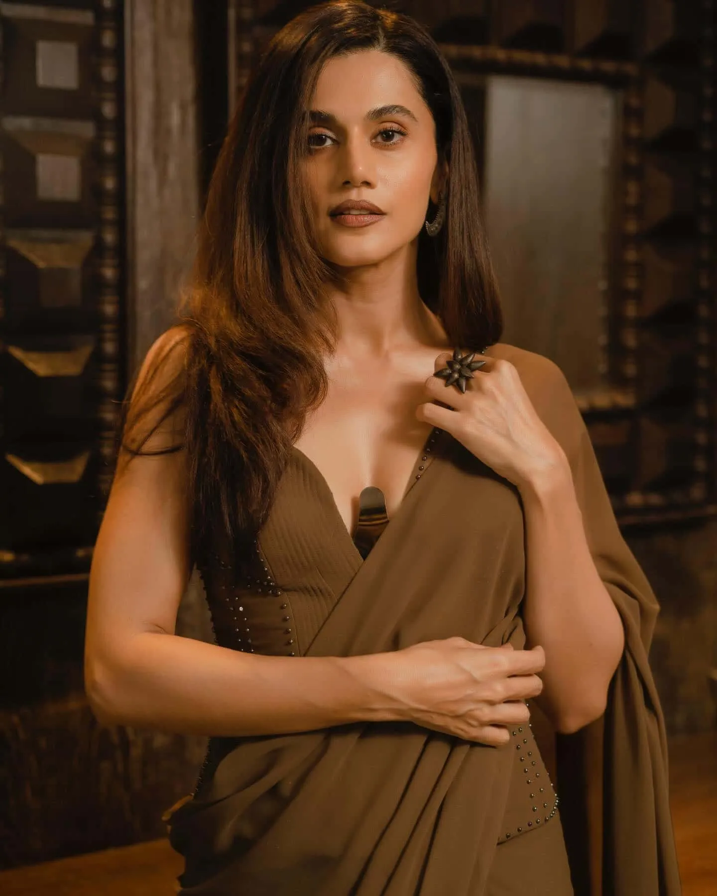 Taapsee Pannu Serves Power In Brown Saree