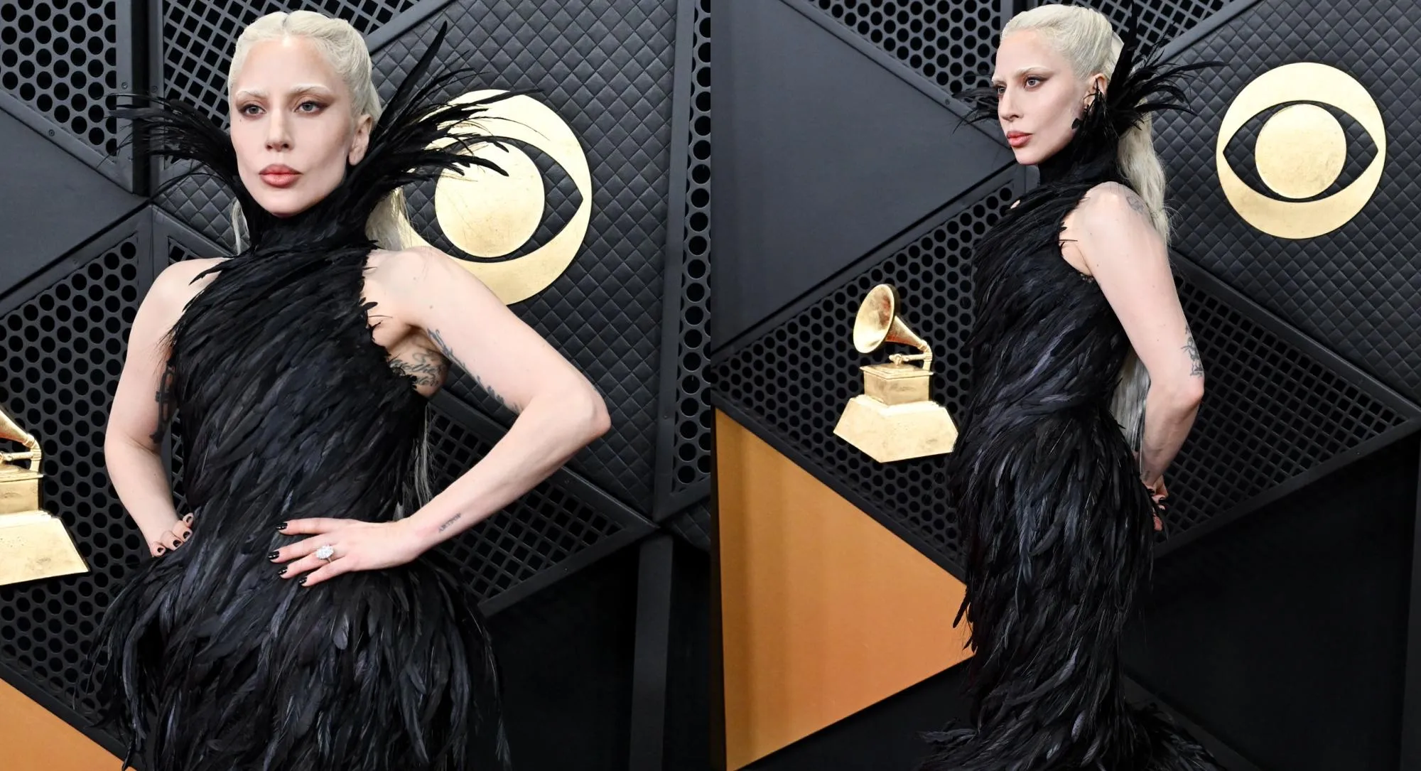 Lady Gaga Wears Feathered Meti&egrave;res F&eacute;cales Dress at 2026 Grammys