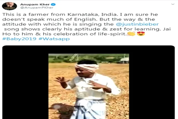  Anupam Kher shared the video of the singing farmer