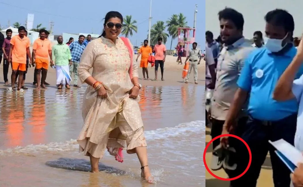 Minister Roja beach slippers controversy