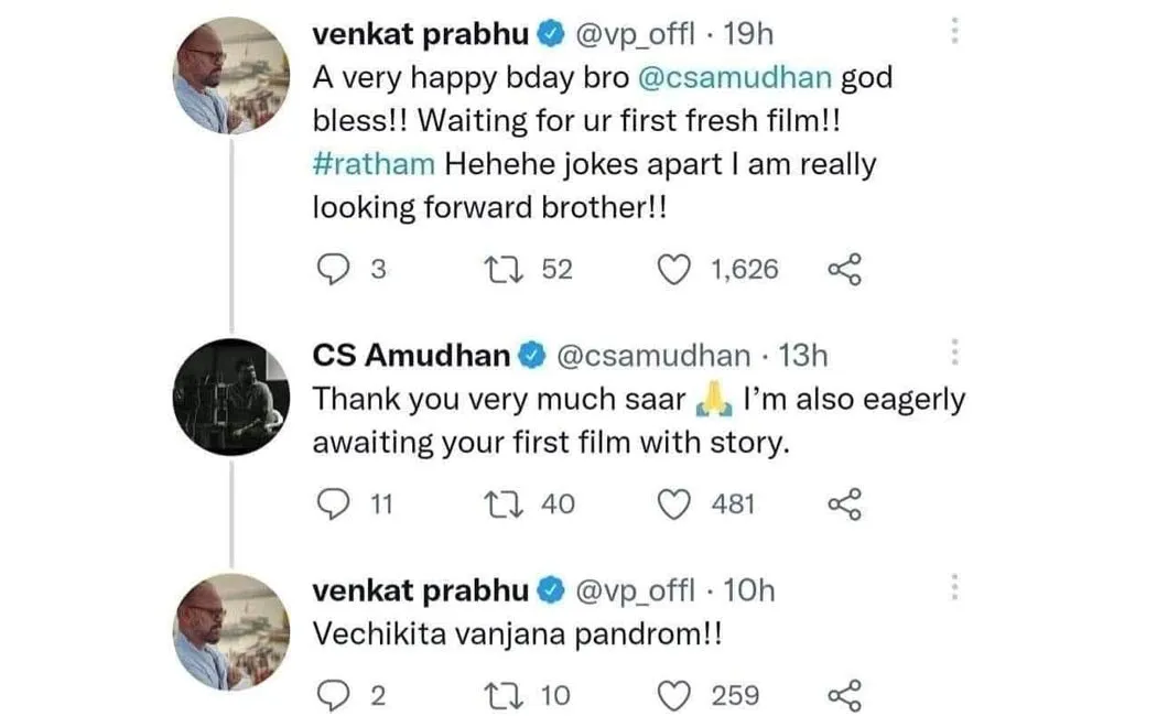 venkat prabhu kiding director cs amudhan 