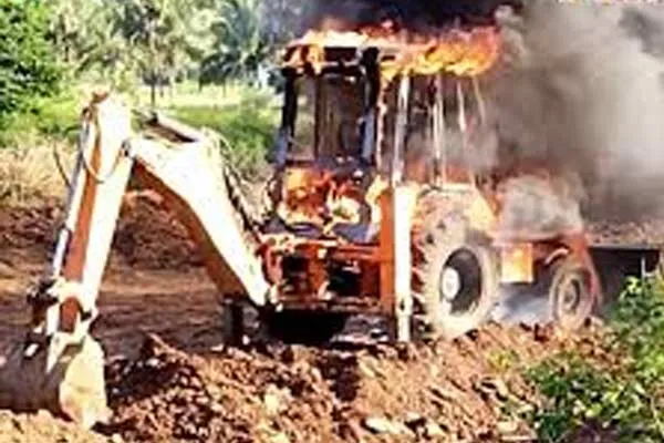 incident of JCB burning while leveling the land