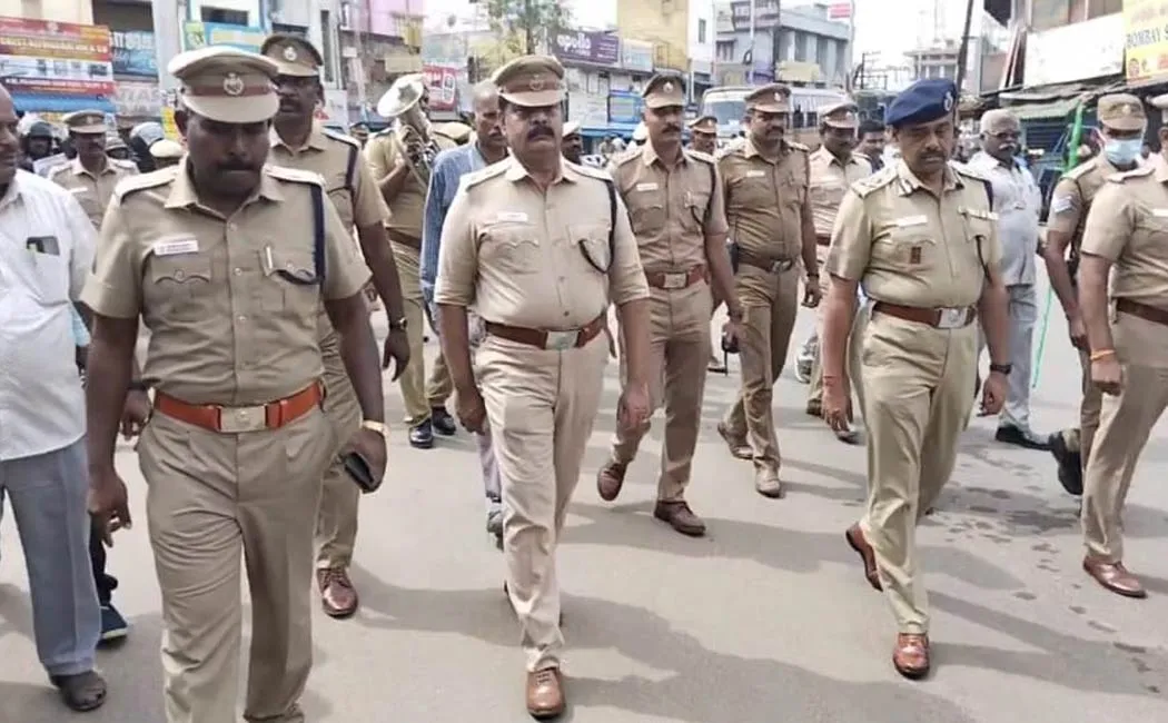 Police flag parade Vinayagar Chaturthi festival 