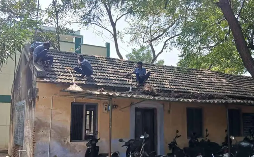Students cleaning a government school in erode