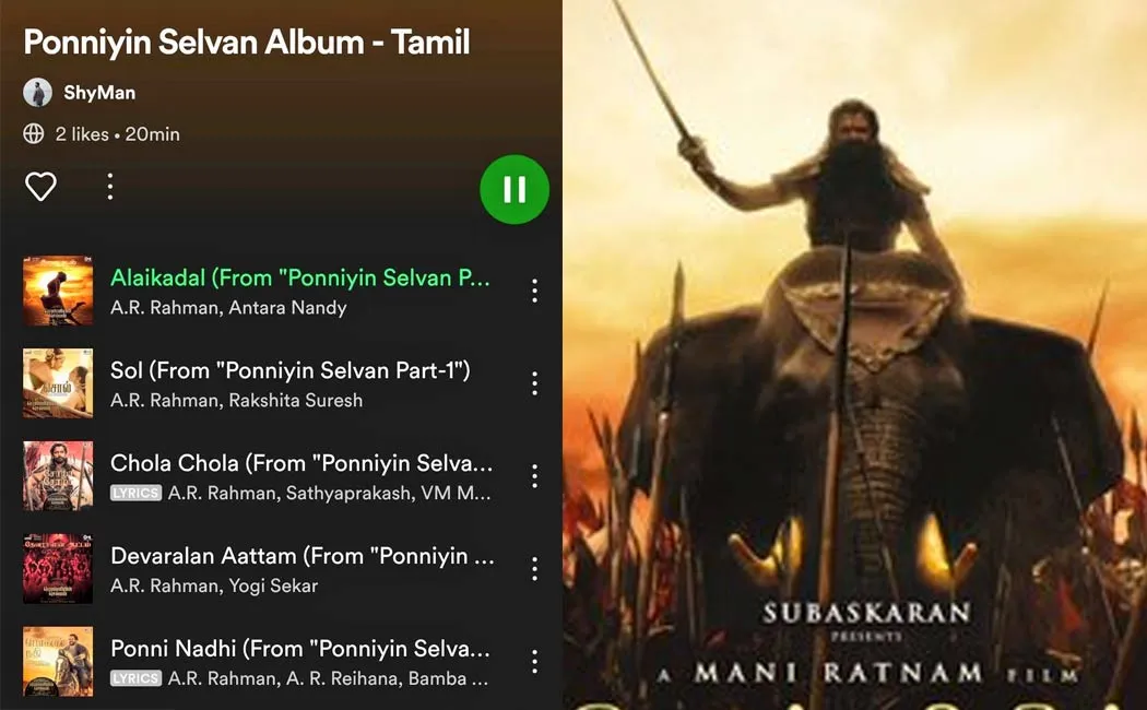 ponniyin selvan all song out now