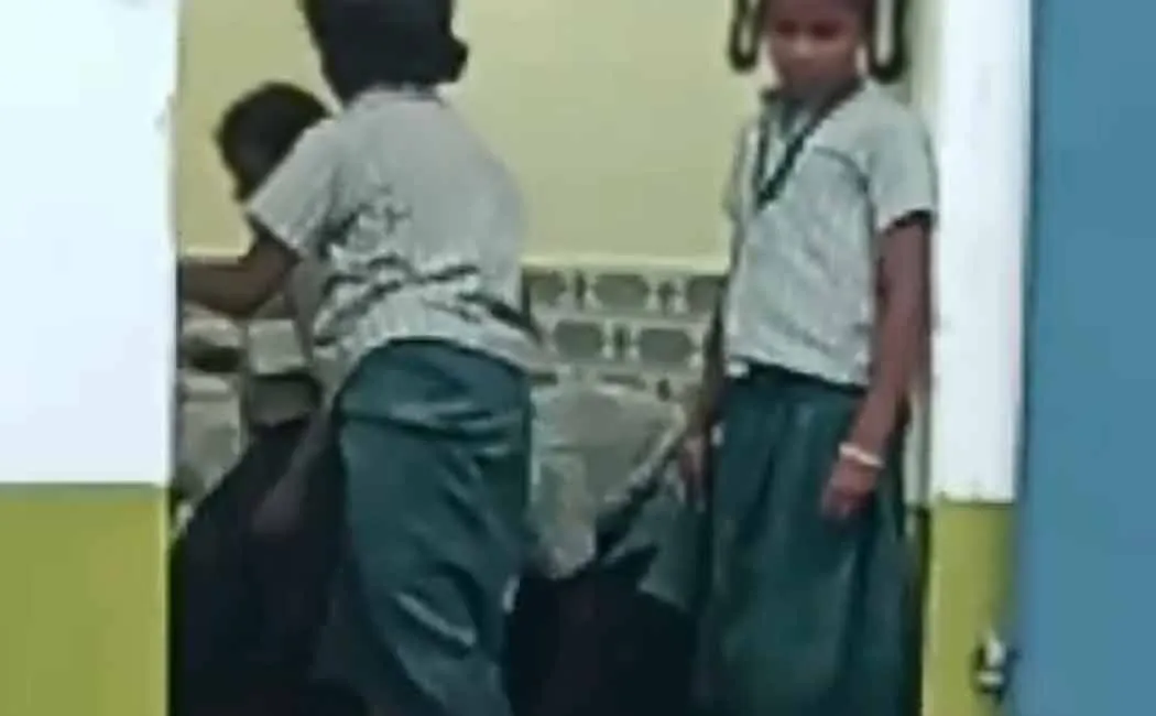 Students who cleaned the toilet in the government school