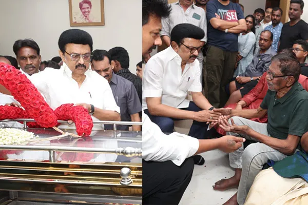 mk stalin paying tribute to manoj bharathiraja
