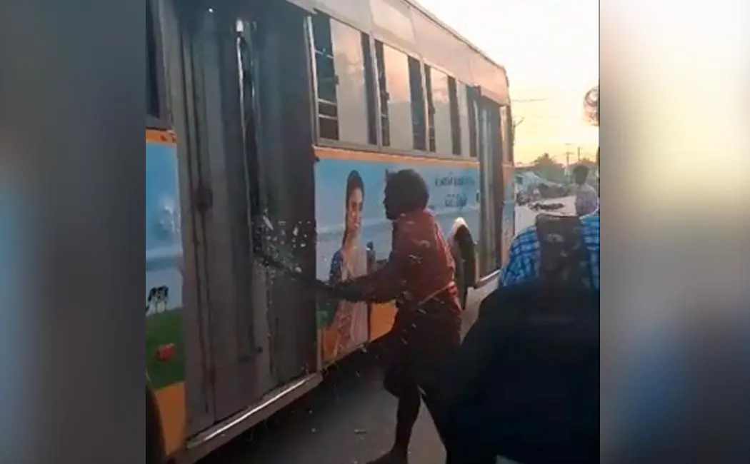 government bus windows broken drunker incident