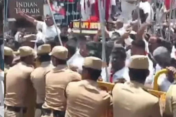 police and AIADMK pushed back when they filed their nomination papers in Utagai
