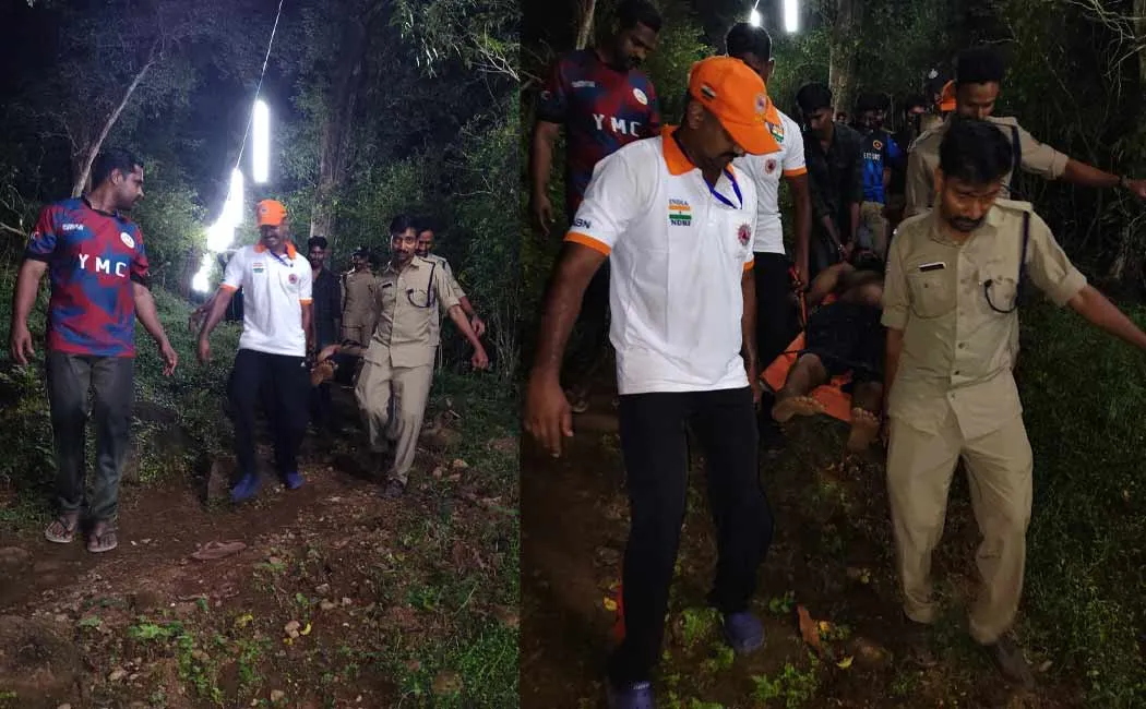 Police  helping young man who went to visit Lord Ayyappa and suffer muscle cramps