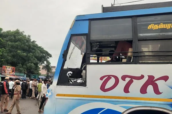 PMK members struggle against CM Stalin, break bus glass