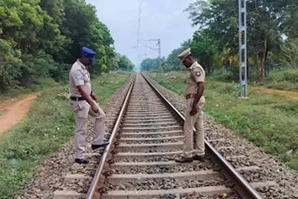 Boulders are placed on the track while the Pothigai Express train is running