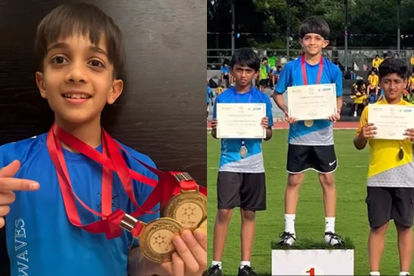 ajith son got 1st prize in running race in his school competition