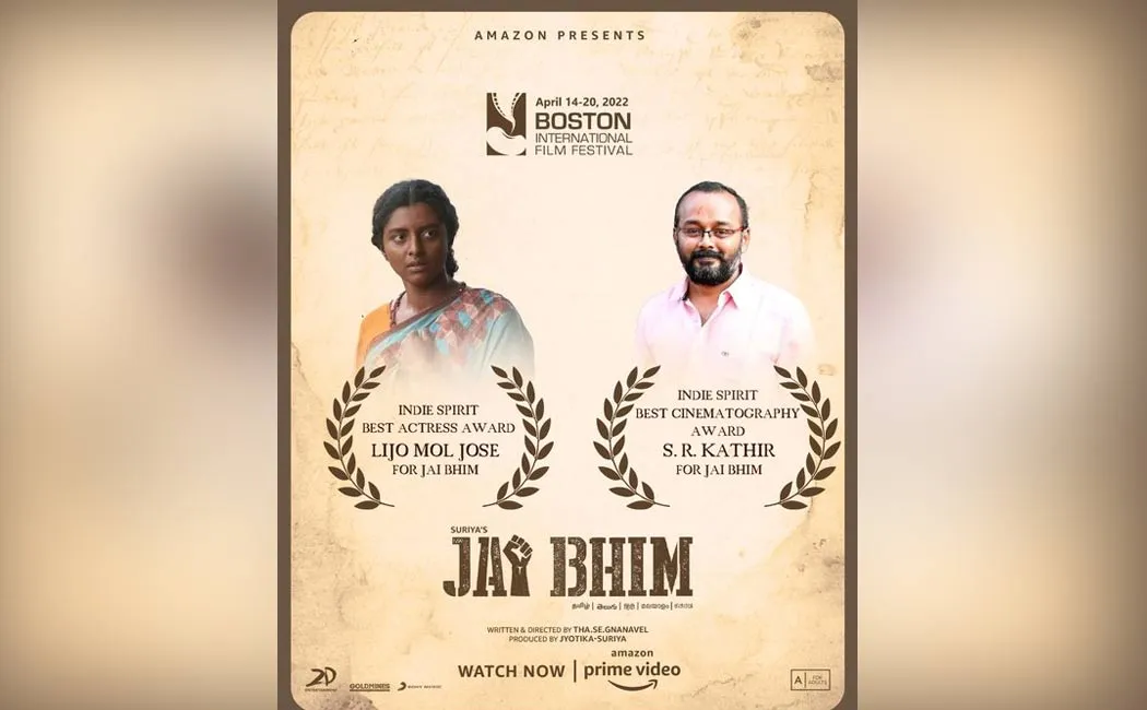 jaibhim wins best actress and best Cinematography Boston International Film Festival
