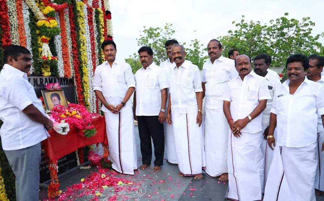 kn nehru and Anbil Mahesh Tribute kn ramajeyam 10th Memorial Day